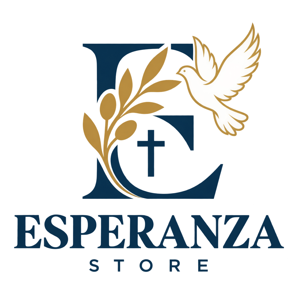 Esperanza Store — logo con paloma, cruz y rama de olivo